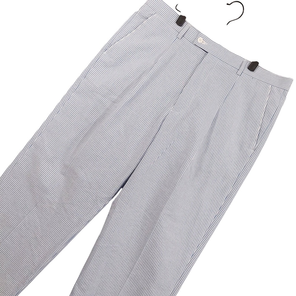 Linea Uomo Dress Pants Mens 36x30 Blue Stripe Cotton Pleated Seersucker Preppy